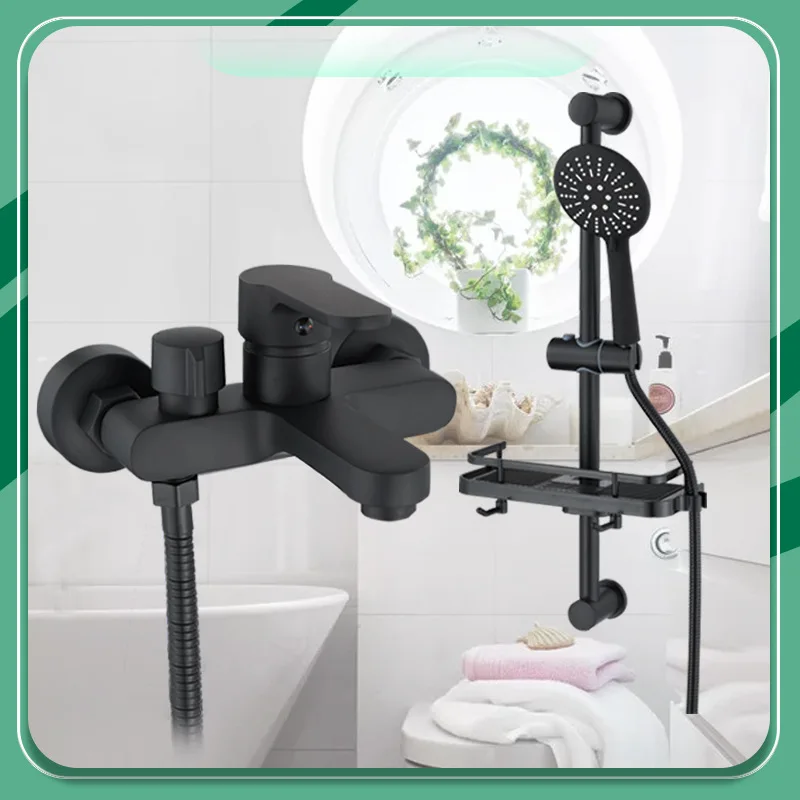 

Black Bathroom Faucet Bathtub Faucet Shower Mixers Wall Mounted Waterfall Bathtub Crane Pressure Boost Shower Head 2 Function