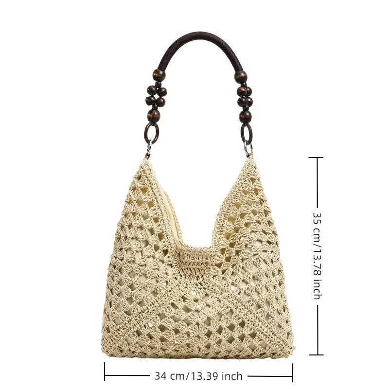 Modische, vielseitige gewebte Tasche, neue Damen-Tragetasche mit großem Fassungsvermögen, Sommer-Strand-Urlaubs-Schultertasche für den Pendelverkehr – Detail 7