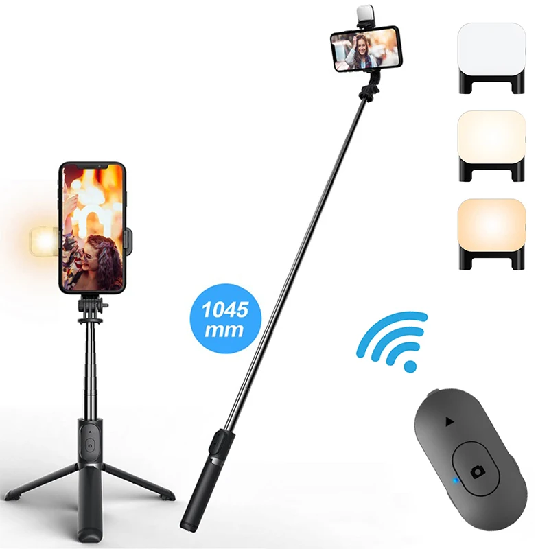 Selfie Stick with LED Selfie light & Remote, Portable 1045mm Aluminum Alloy Selfie Stick Phone Tripod for iOS Android Cell Phone