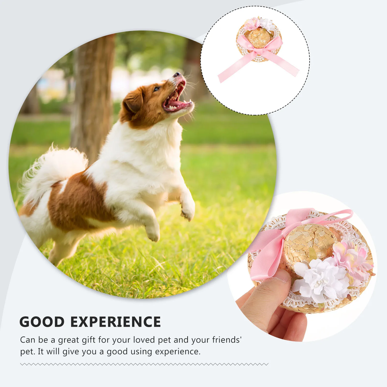 

Pet Summer Straw Hat Xs Decorative Handmade Woven Dog Hat Bowknot Flower Puppy Costume Party Cosplay Headgear Wear-Resistant