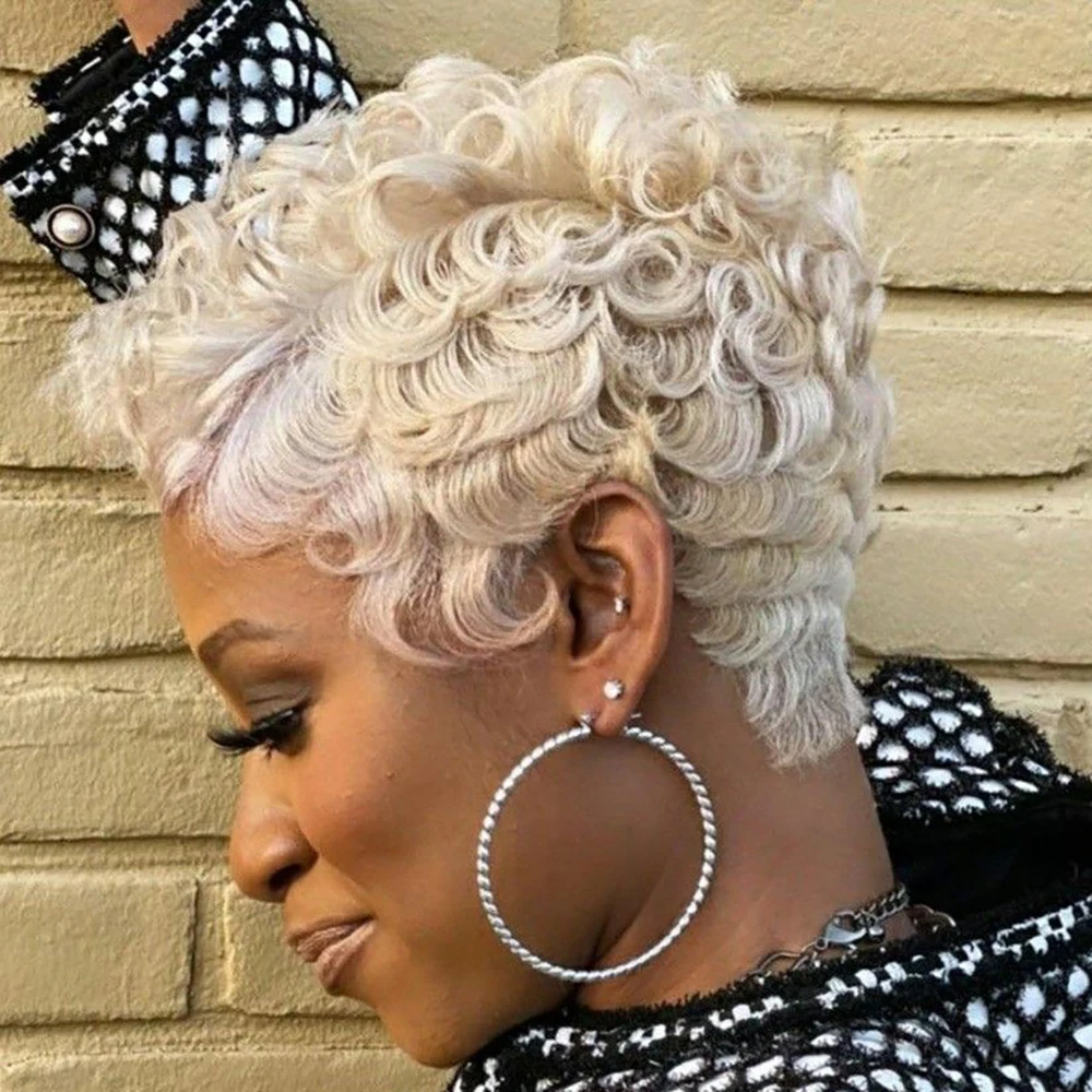 شقراء قصيرة عابث قطع الباروكات شعر الإنسان فضفاض موجة مجعد الباروكات مع الانفجارات للنساء الشعر البرازيلي آلة صنع قبعة تأثيري اليومي