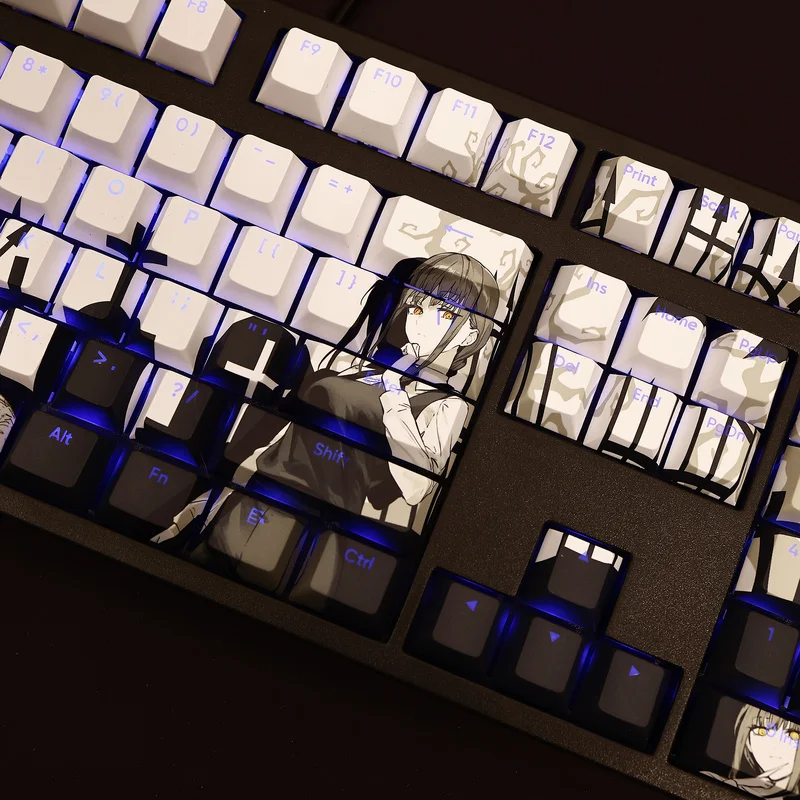 Motosserra homem makima tema keycap cinco lados sublimação de calor 108 teclas pbt material cereja alta seda ergonômica toque suave fresco
