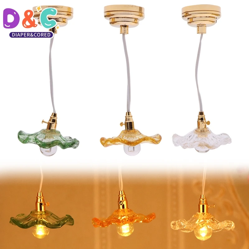 1:12 Dollhouse LED Lamp Ceiling Lamp Chandelier Mode Doll Miniature Furniture Lighting Decor Toy Micro Scene Construction Props