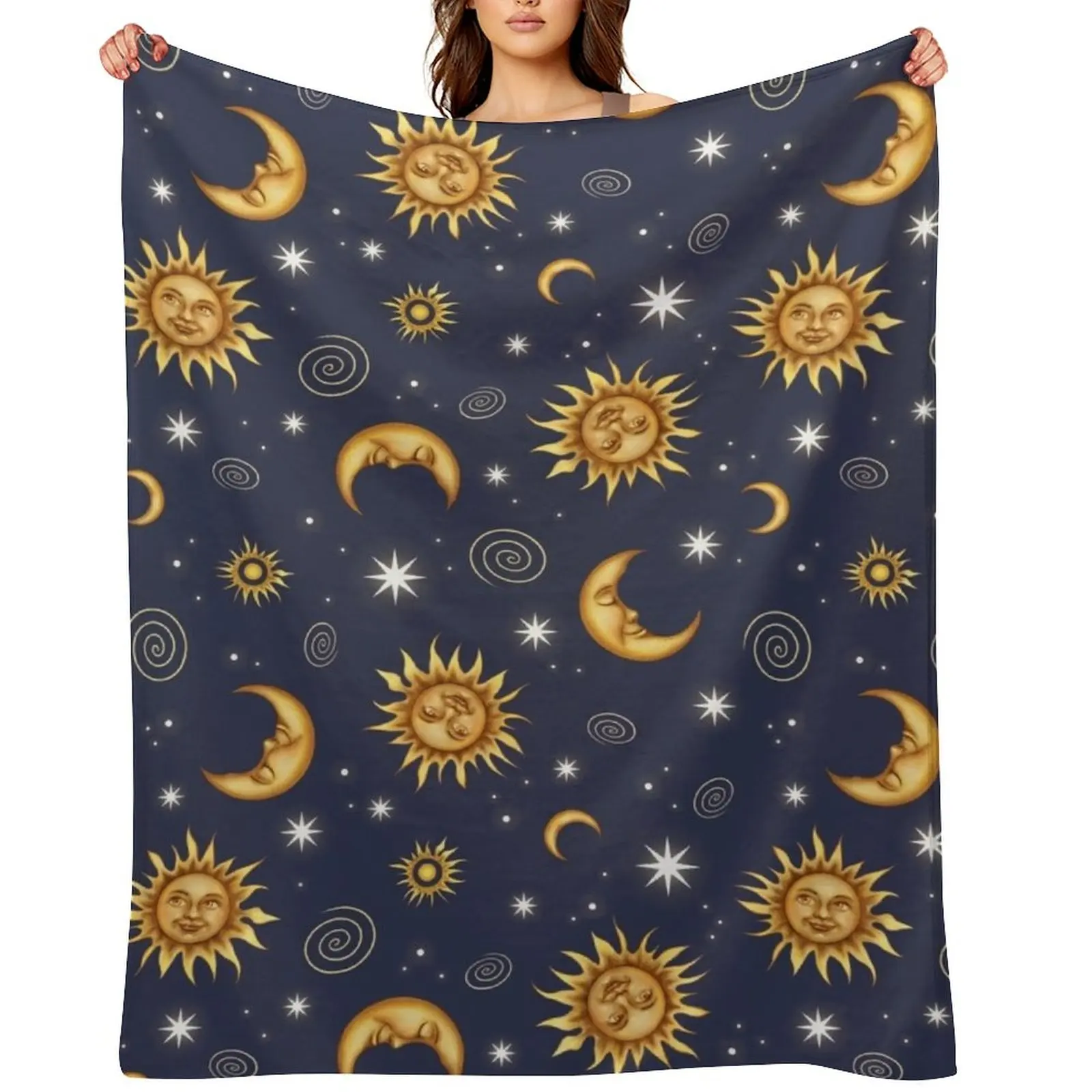 

Vintage Celestial Pattern Throw Blanket Hair Blankets For Baby Luxury Comforter Blankets