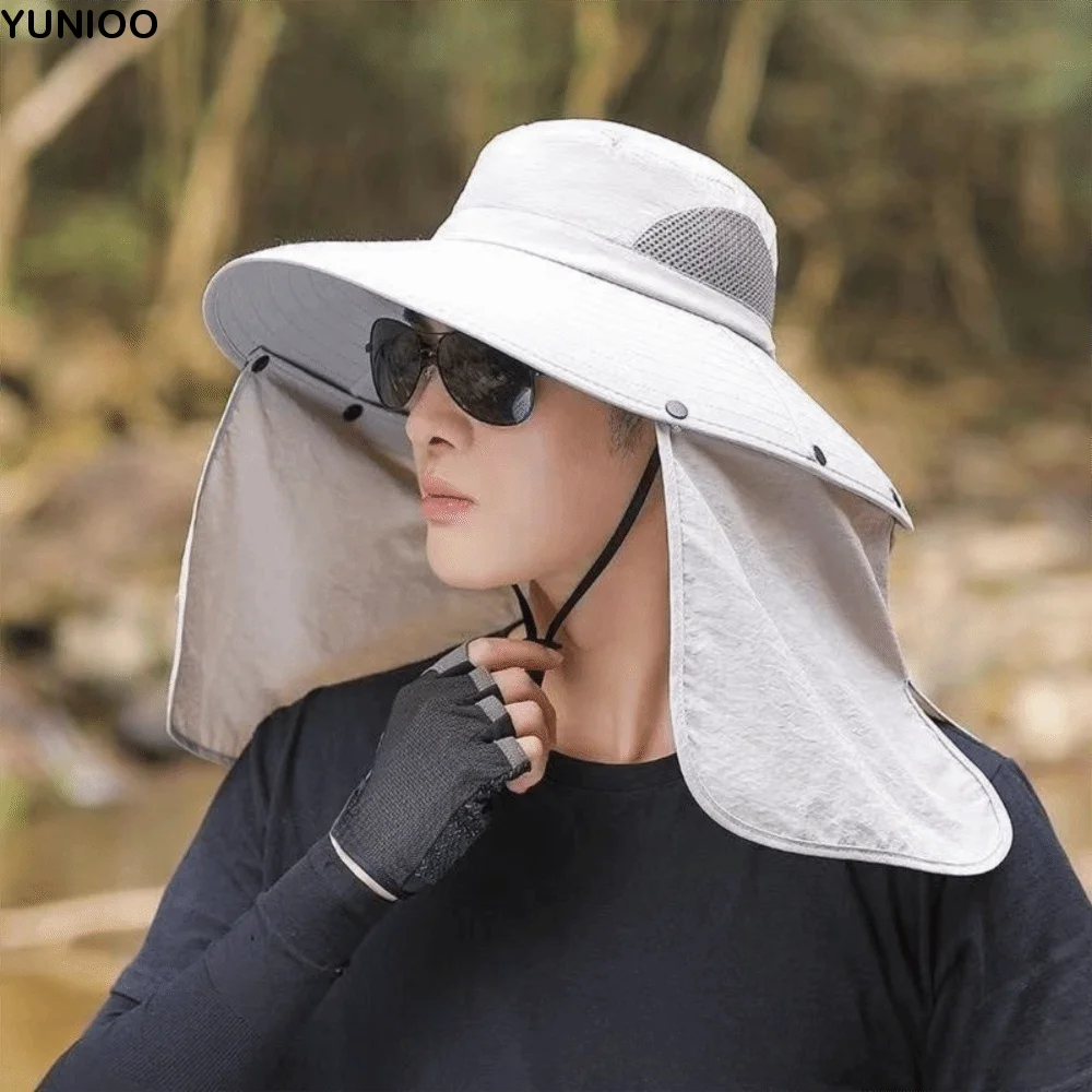 

Дышащая тканевая мужская панама с защитой шеи, съемной накидкой, летняя, солнцезащитная, с широкими полями, для пляжа