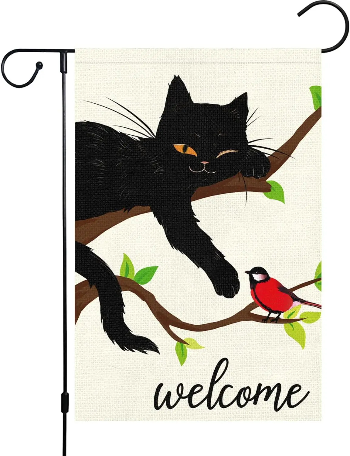 Louise Maelys Welcome Spring Garden Flag 12x18 Double Sided, Burlap Small Black Cat for Yard Seasonal Outside Outdoor House  LLX