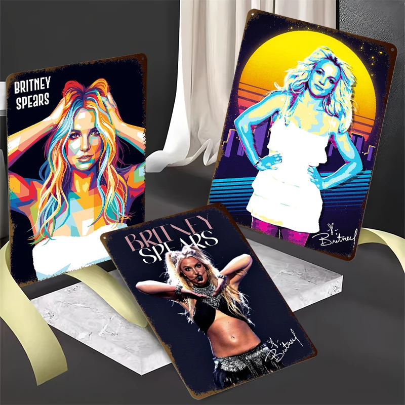 Britney Spears Hot Pop Singer Tinplate Posters Customizable Wall Art Retro Vintage Metal Signs for Home and Decoration Room Cozy