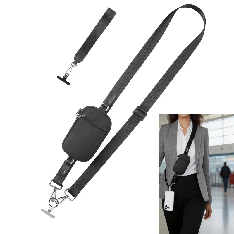 

Portable Phone Lanyard, Equipped with A Zipper Pocket and Storage Bag, Adjustable Nylon Strap, Can Replace Handbag and Wallet