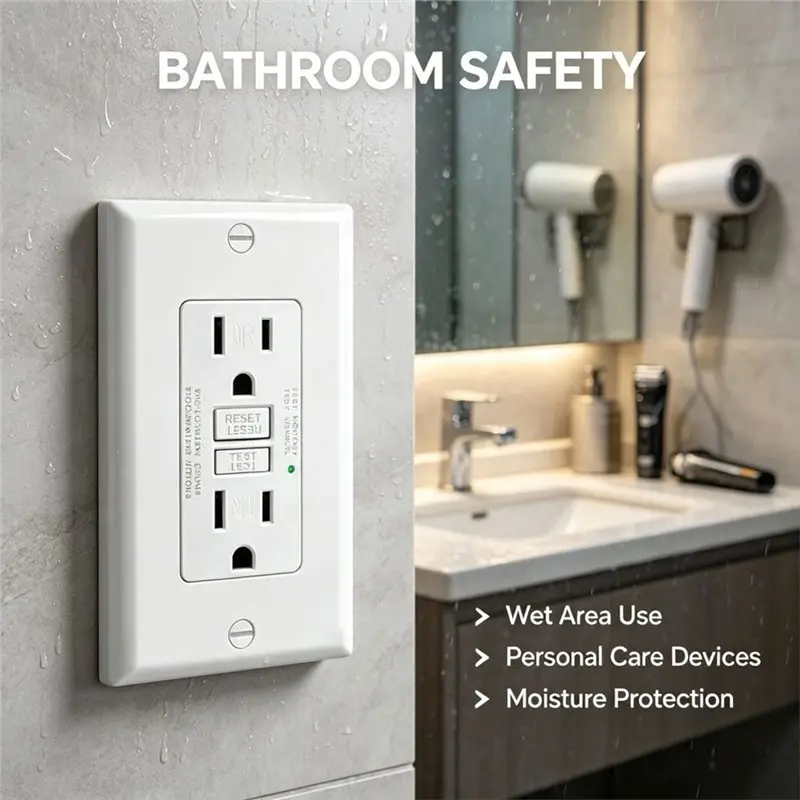 TKOH-Ground Fault Circuit Interrupter, 15A GFI, Outdoor GFI Outlet, White, Weather Resistant, Wallplate Included, 1PC, 15 Amp