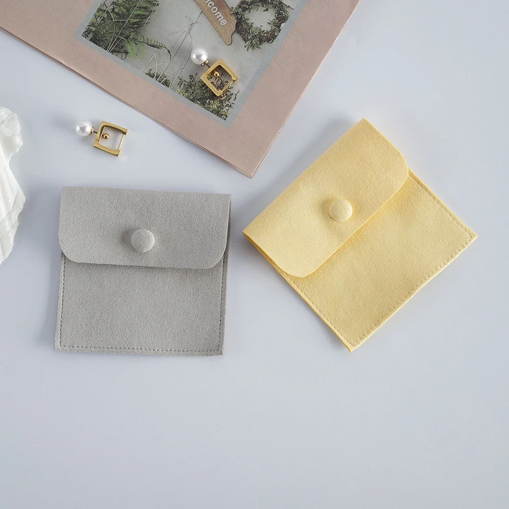10pack Microfiber Jewelry Snap Packaging Bag Earrings Necklace Velvet Wedding Birthday Presents Gift Pouches Small Button Sack