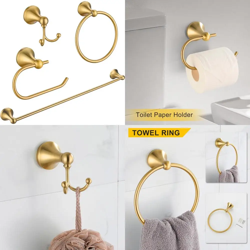 

Stainless Steel Luxury Brushed Gold Bathroom Accessory Set - Wall-Mounted 23.6 Towel Rack with 4-Piece Hardware