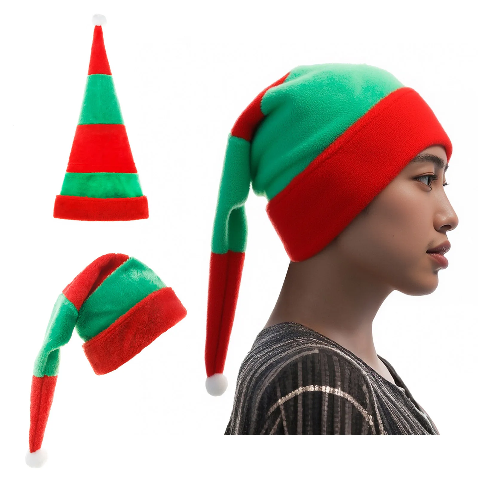 2026 Gorro de Papá Noel de Navidad para niños, gorro largo de felpa con pompón para mujer y hombre, novedad, sombrero de vacaciones, suministros festivos para fiestas de Año Nuevo, regalos