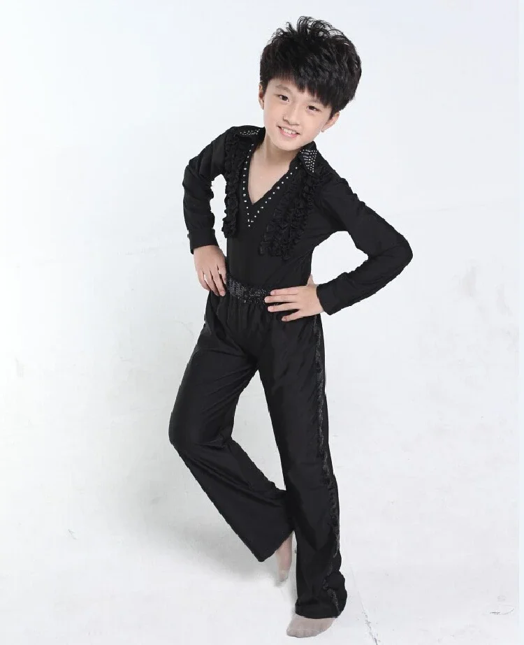 Trajes de baile de manga larga para niños, camisa Latina/pantalones de salón con volantes/Ropa de baile de escenario moderno, ropa de baile de Salsa para niños