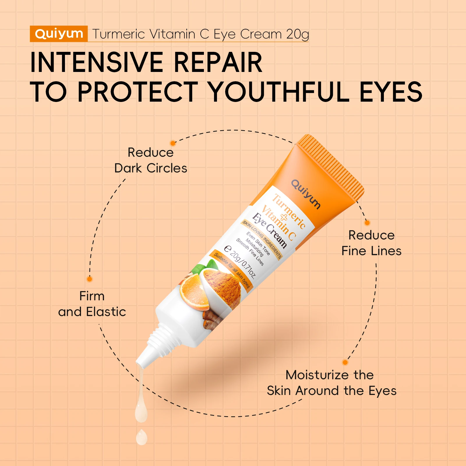 Quiyum Turmeric Vitamin C Eye Cream 20g Intense Hydration Radiance Boosting Smoothing & Softening Eye Care for All Skin Types