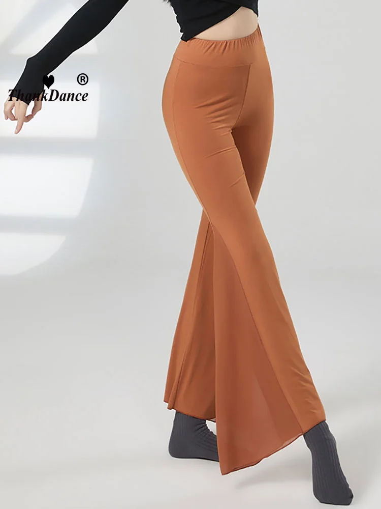 Latin Dance Pants Women New Pure Color Ballroom Wide Leg Trousers Fashion Summer Long Standard Adult Modern Waltz Training Wear