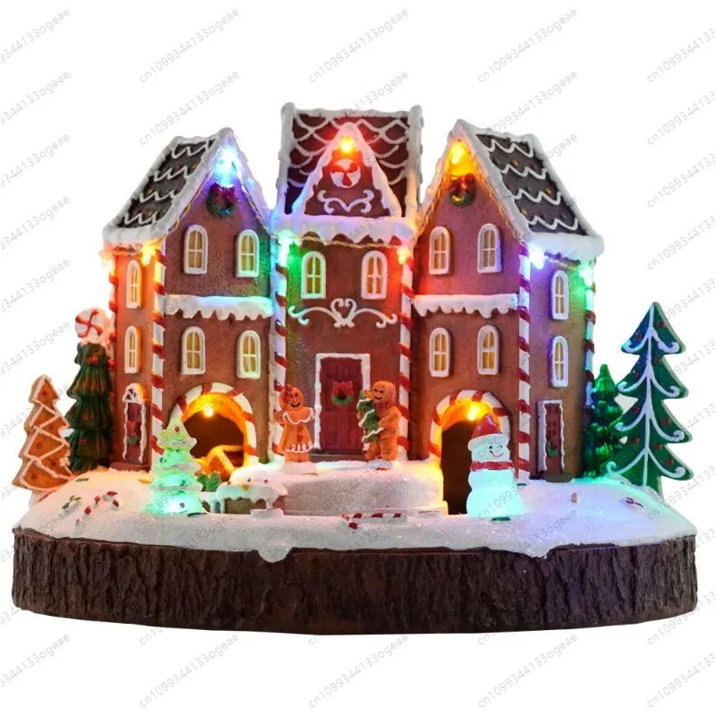 Christmas Gingerbread House with Train Tunnel, Resin Decor & Music Box, Novelty Birthday Gift