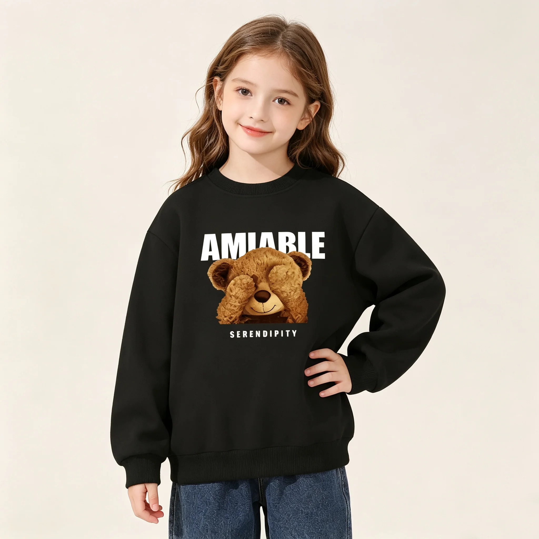 Winter Clothing Patterns - เสื้อฮู้ดแขนยาวสำหรับเด็ก ลายหมีเท็ดดี้ พิมพ์ลาย คอกลม เสื้อผ้าฤดูใบไม้ร่วงและฤดูหนาวสำหรับเด็ก