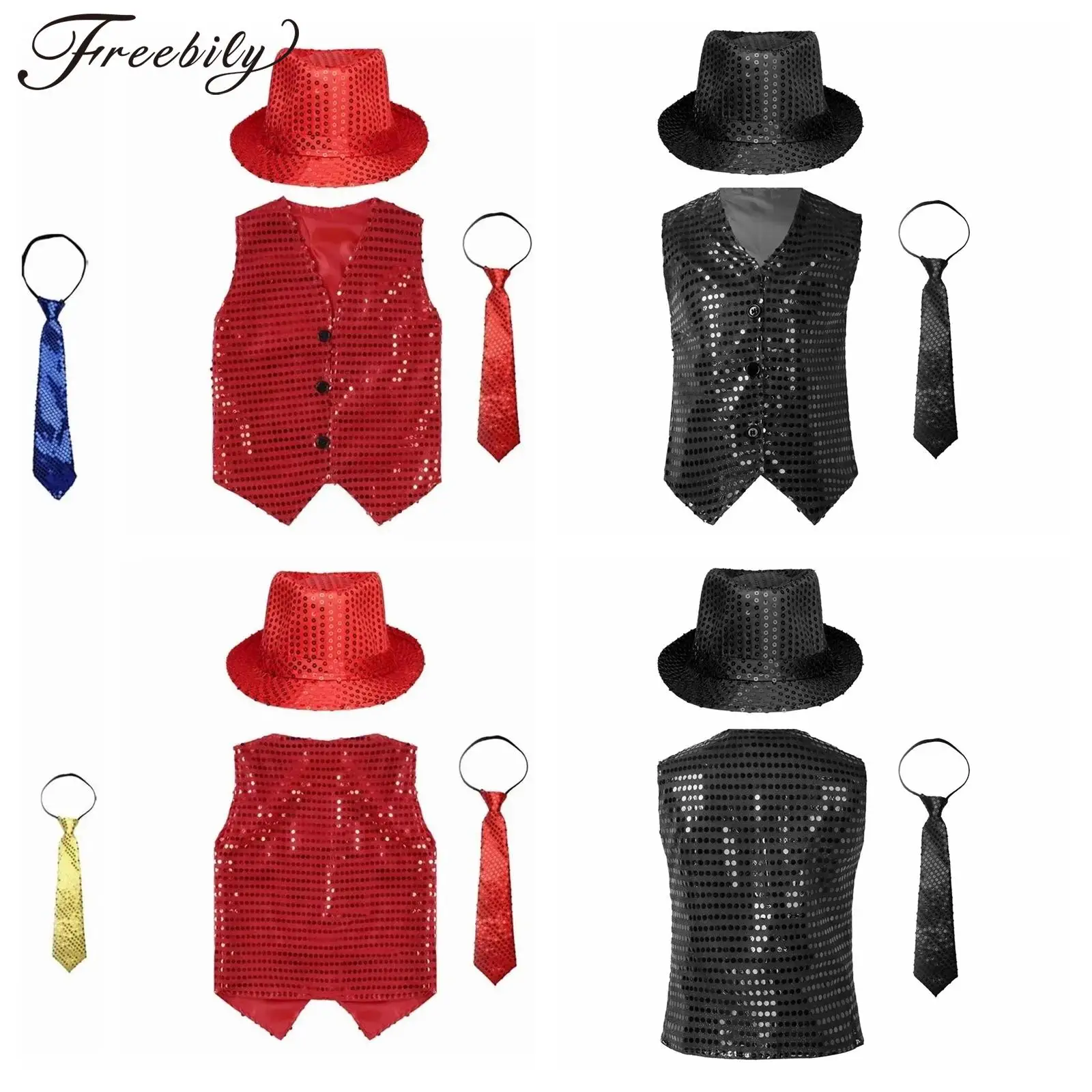 Jungen Mädchen Pailletten Weste Weste Street Dance Hip-Hop Jazz Party Street Show Performance Kostüm Halloween Cosplay Dress Up