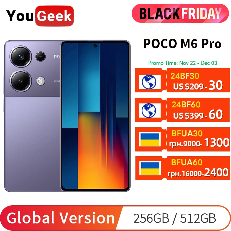 Global Version POCO M6 Pro 256GB/512GB Smartphone 120Hz AMOLED Display 64MP Triple Camera 67W Turbo Charging MTK Helio G99-Ultra