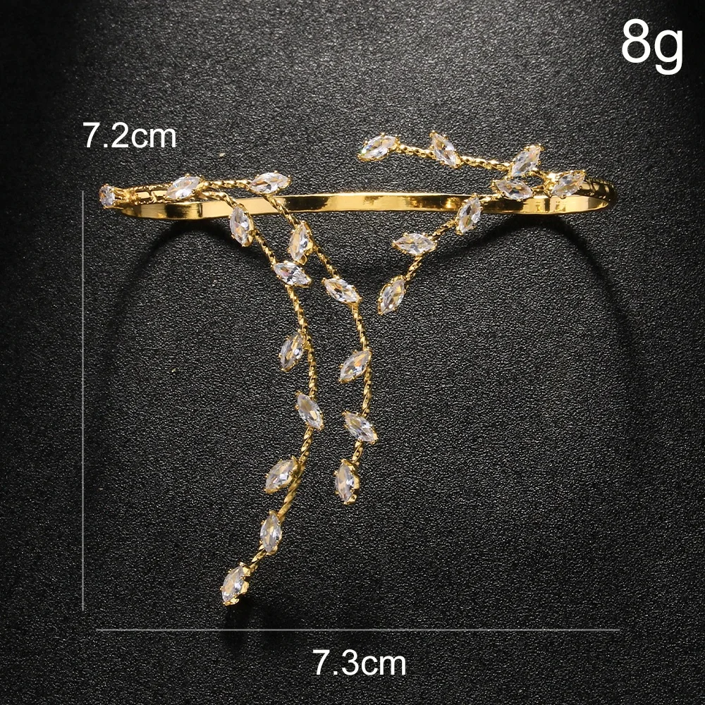 

2025 Personal Stainless Steel Zircon Leaf Shape Open Bangle Artistic Titanium Jewelry Y Shape Cuff Bracelets Wedding Accessories