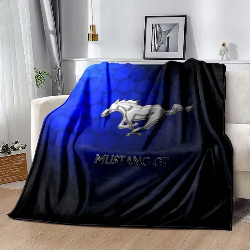 

Fashion Sports Car Mustang Logo Plush Blanket Four Seasons Home Portable Picnic Warm Children Adult Gift Carpet
