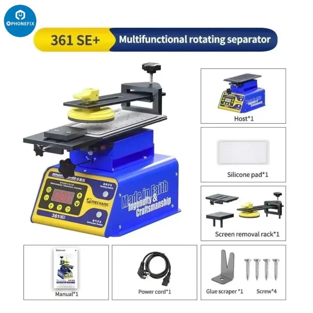 Mechanic 361 SE + 7-дюймовый ЖК-экран, вращающийся нагревательный сепаратор, удаление клея в средней рамке для экрана мобильного телефона, быстрая разборка