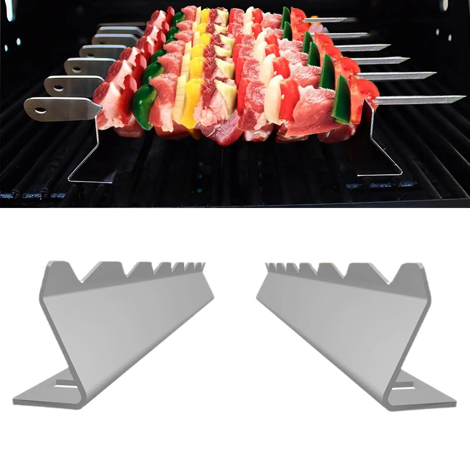 Skewers Holder Set Anti-slip Groove Stainless Steel Kebabs Skewers Racks BBQ Flat Skewers Support Stands BBQ Accessories