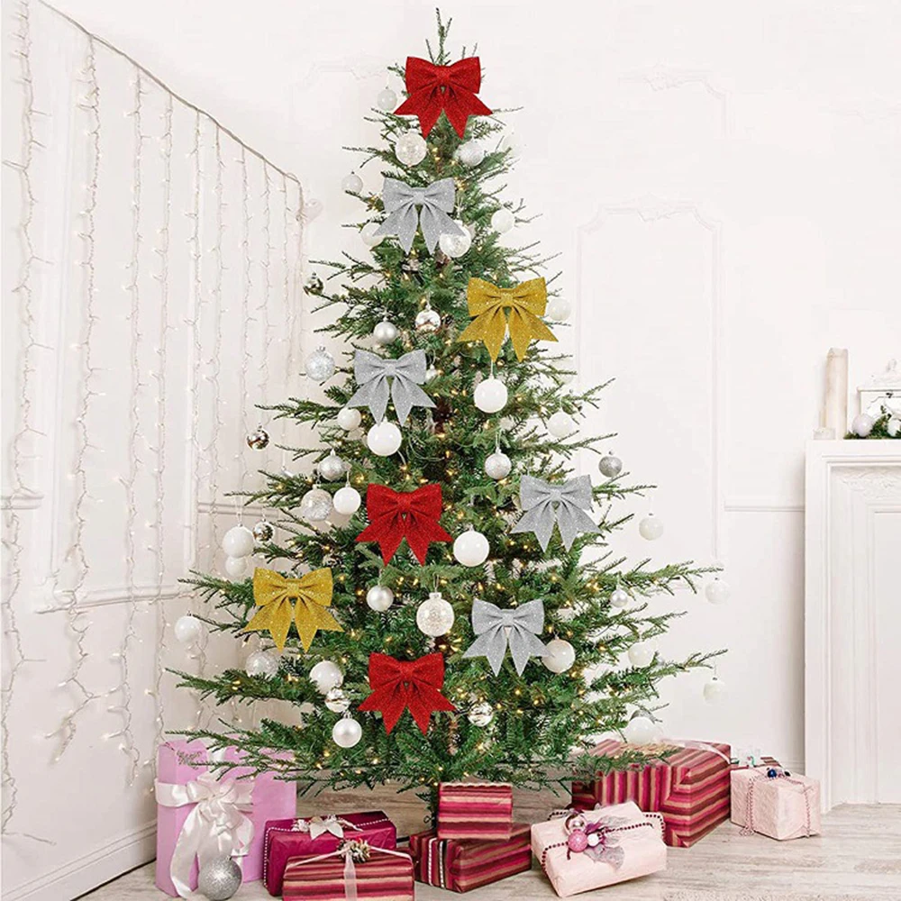 5 قطعة 14 سنتيمتر تألق قوس عيد الميلاد الديكور شجرة عيد الميلاد قلادة الحلي المنزل عيد الميلاد السنة الجديدة حفلة DIY بها بنفسك الانحناء الزينة