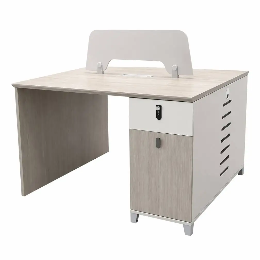 Modern Modular 2 Person Face Face Wooden Office Workstation Desk Electronic Keypad Lock Drawer Storage Pedestal Privacy Screen