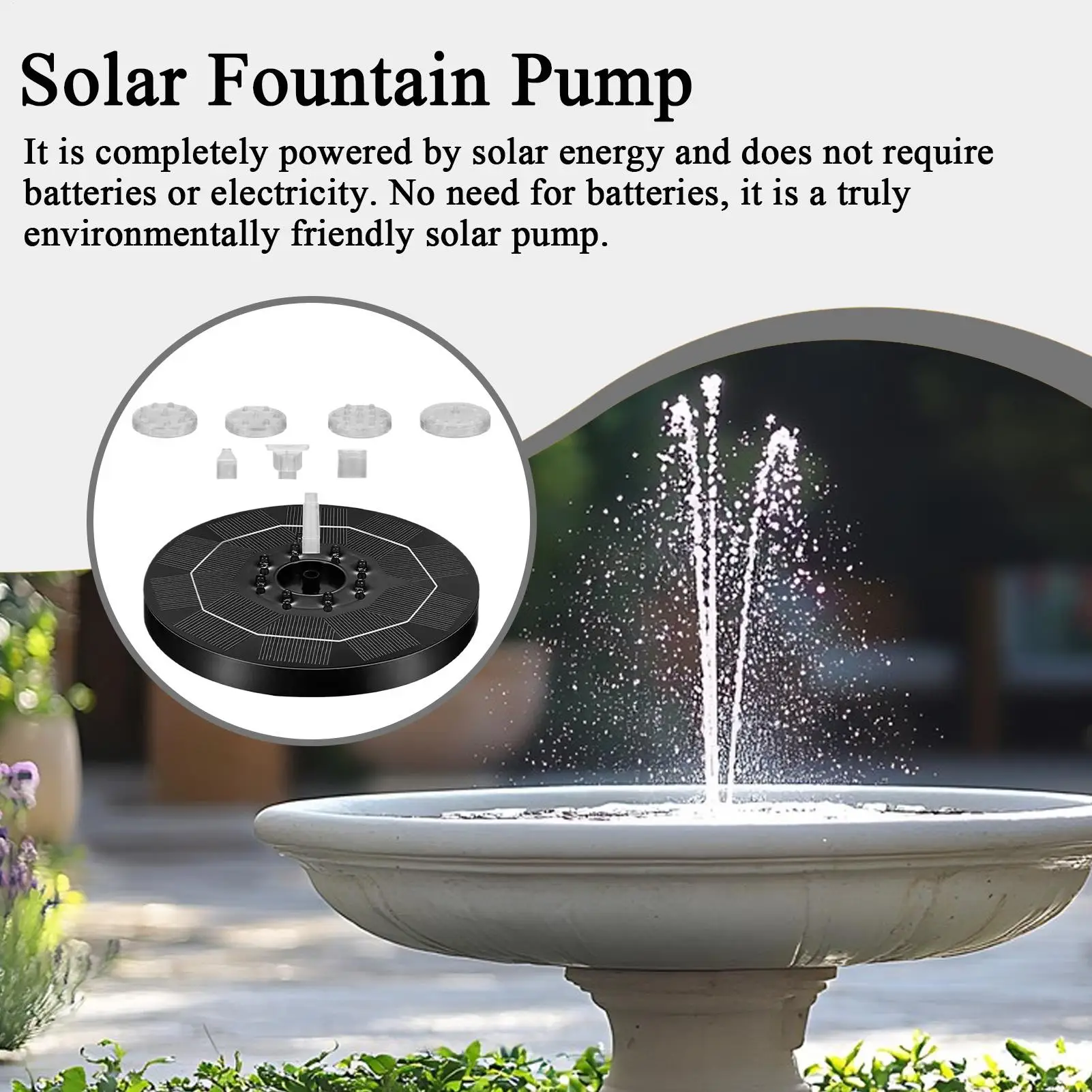 Fountain Pump Solar Adjustable Light Up 6 Nozzles Outdoor Birdbath Fountain Pump For Yard Patio Balcony Lawn Pond Park Decor - view 3