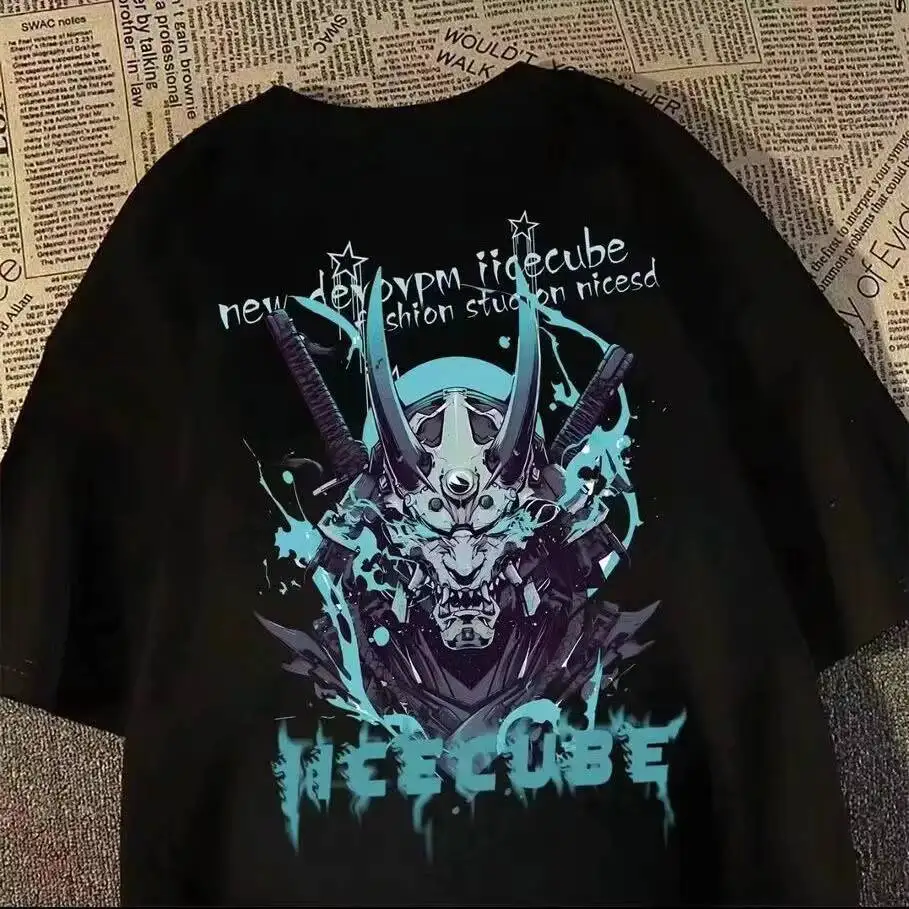 

Unisex Short Sleeve T-shirt 2026 Summer Men's High Street Vintage Dark Warrior Print Short Sleeve T Shirt Stylish Casual Top