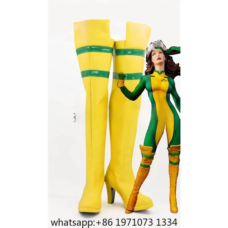 Anime X-MAN Anna Marie Rogue Cosplay Kostüm Schuhe Gelbe handgefertigte Stiefel