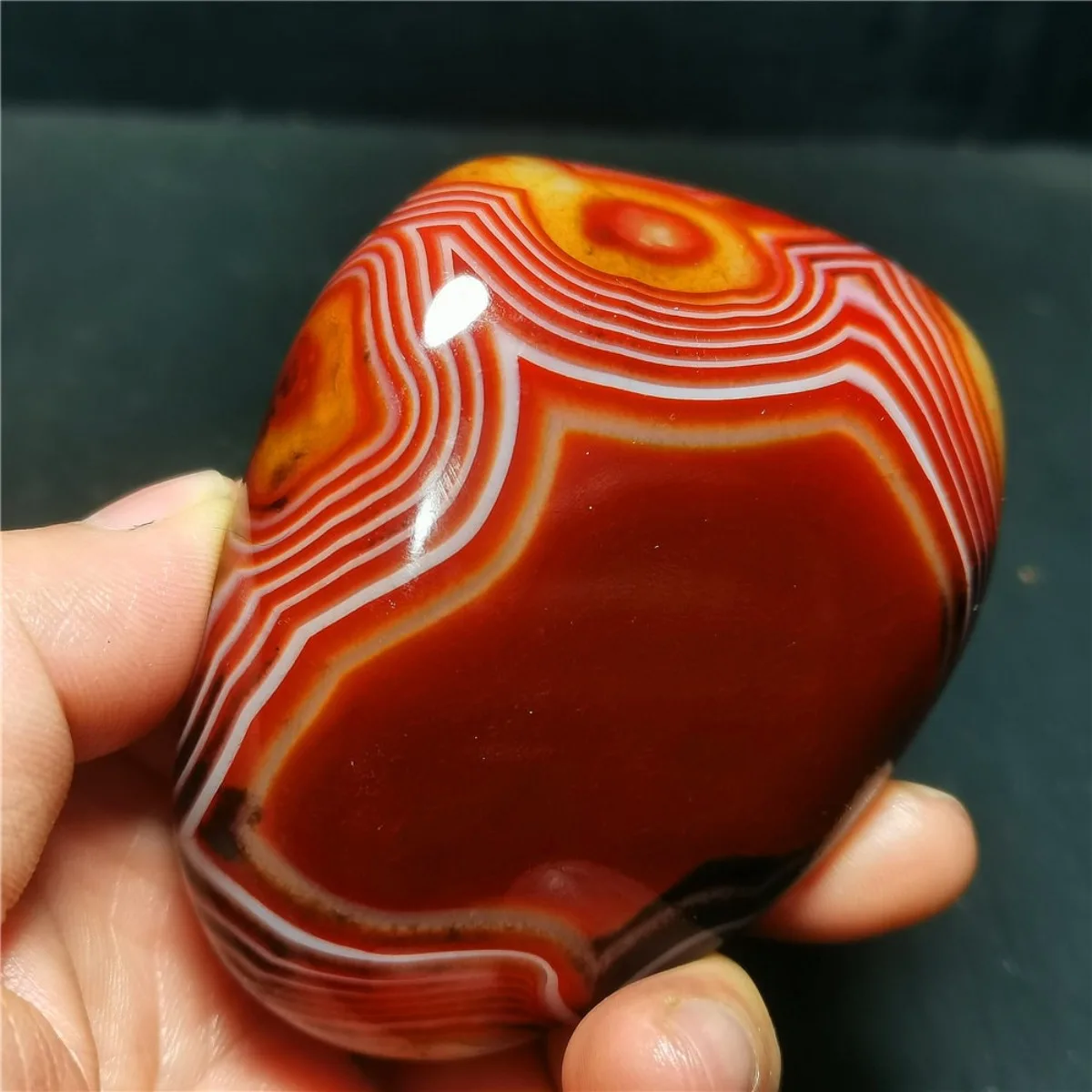 4PC Sunset Tone Banded Agate Worry Stone, Mineral Specimen, Tumbled Polished, Pendant Making, Natural Stone, Crystal Collection