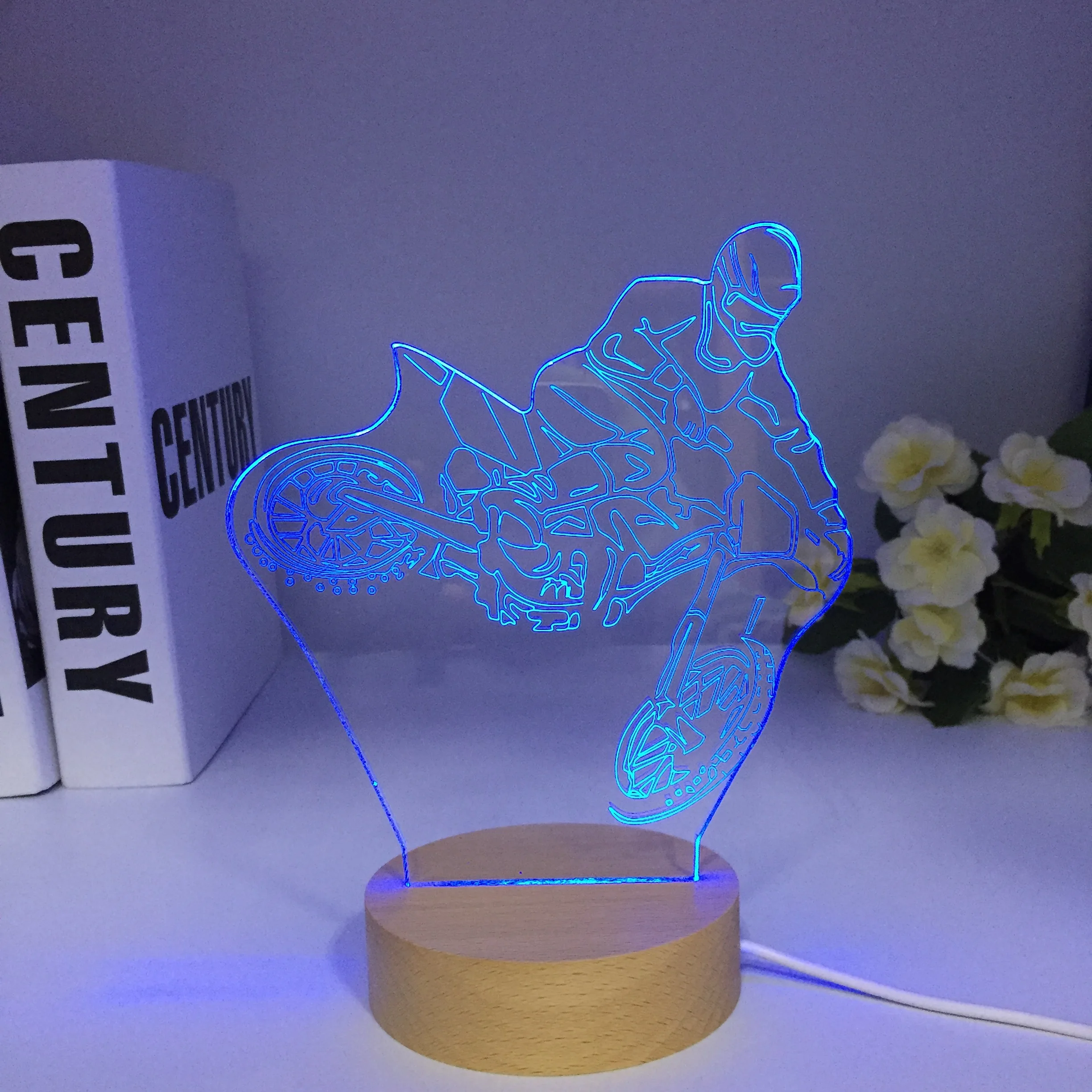 Motocicleta de madeira 3d led night light para crianças quarto decoração original presente aniversário para sala estudo lâmpada 3d motocycle