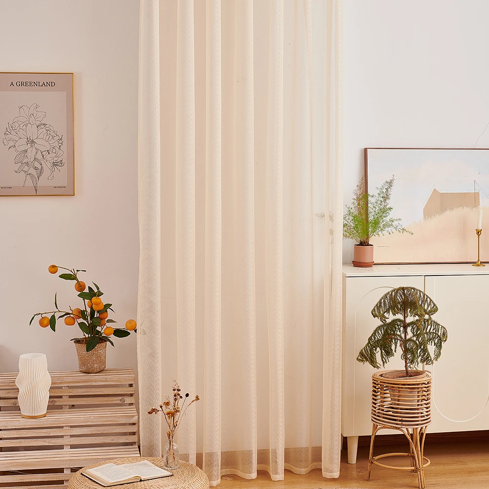 Minimalist Geometric Chevron Jacquard Curtain for Living Room Bedroom Sheer Voile Soft Light Filtering Window Drapes Home Decor