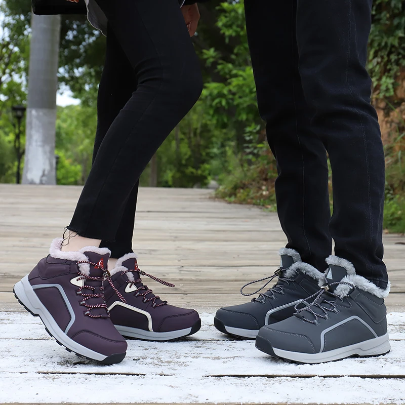 

Lovers Shoes Antiskid Warm Snow Boots Woman plush Outdoor Ankle Boots Man waterproof high-top casual walking shoes lace-ups