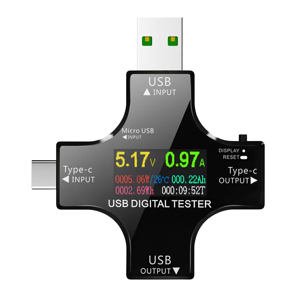 Probador USB Tipo-C, Voltímetro Digital DC, Pantalla Digital a Color, Amperímetro, Indicador de Carga PD Tipo-C, Probador de Voltaje y Corriente USB