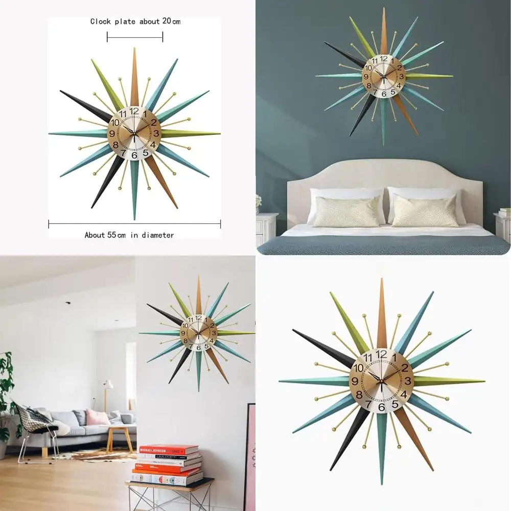 

Настенные часы в стиле середины века, 22 звезды, бесшумные, металлические, с кристаллами, для дома и офиса