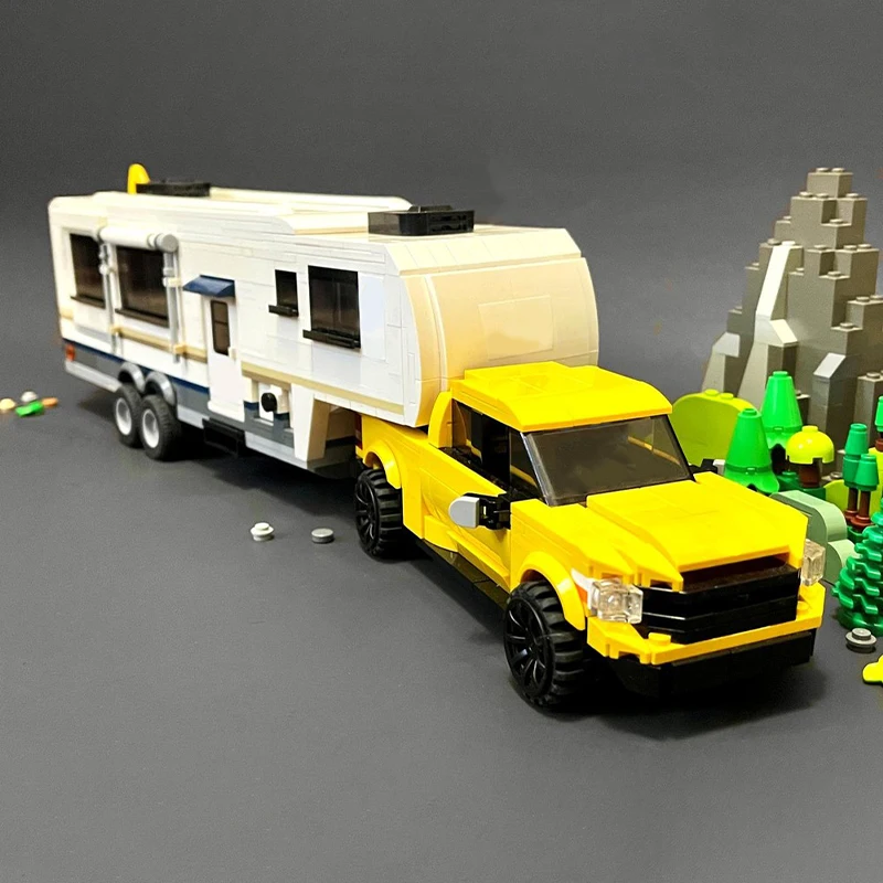 

1390pcs MOC Tundra and Fifth Wheel Camper City Champion Supercar Building Blocks Christmas Gift Master Collector Edition Model