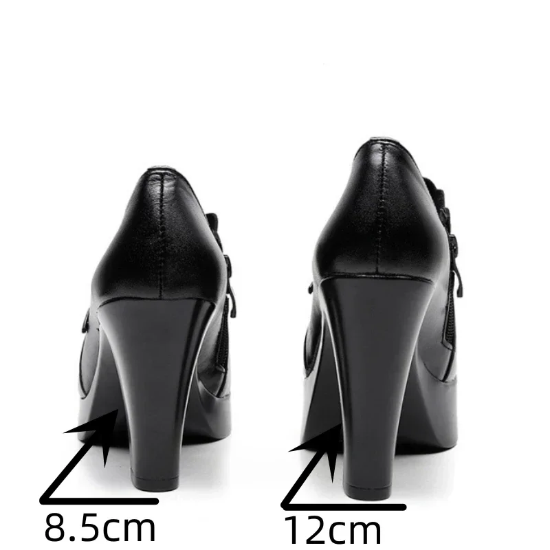 8.5cm 12cm Small Size 32-43 Deep Mouth Crystal Buckle Platform Shoes Women Pumps 2024 Fall Block High Heels Shoes Model Party