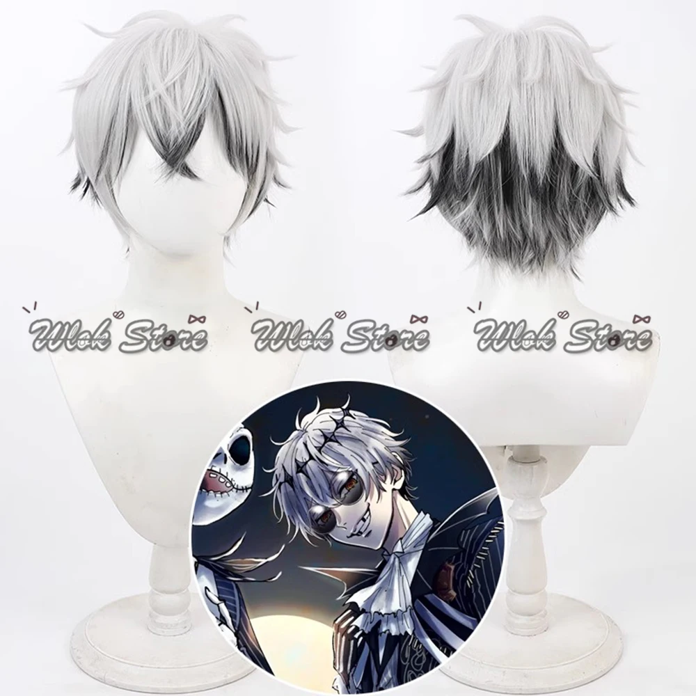 Anime Spiel Twisted-Wonderland Skully Cosplay Perücke Grau Weiß Kurze Haare Männer Weihnachten Halloween Party Rolle Spielen Synthetische Perücke