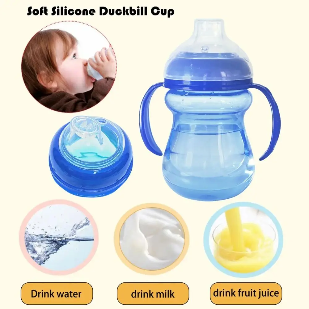 Transparente à prova de vazamento Baby Trainer Cup, Caneca Bebendo de Silicone, Transparente, especialmente projetado Duckbill copos, 6 meses de idade, 270ml