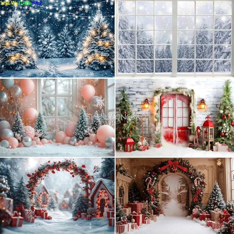 

Christmas Day Pine Tree Photography Backdrop Props Xmas Eve Family Party Living Room Decor Fireplace New Year Background CT06