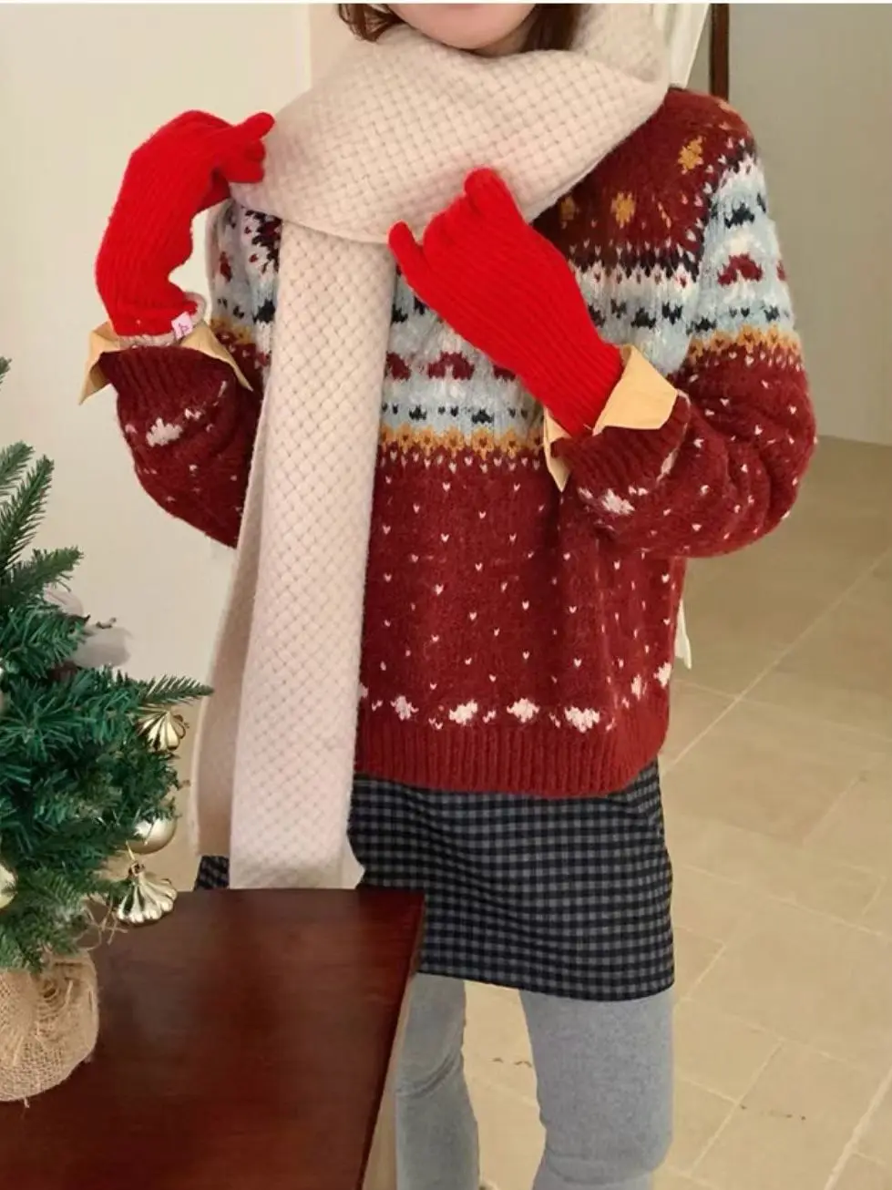 

Новинка: Женский вязаный свитер Cisas Thiened Cisas Sle Fair Isle свободного кроя, зимний, для ношения под одеждой