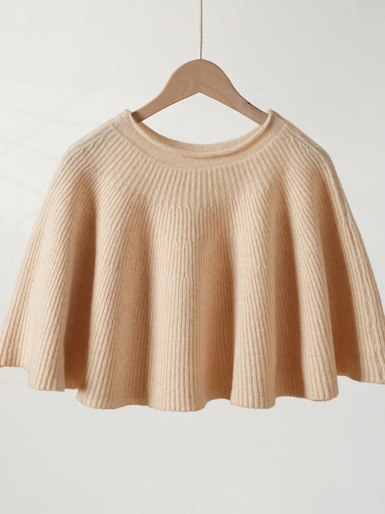 100% Pure Wool Knitted Pullover Scarf Shawl Women's O-neck Soild Sweater Outer Layer Short Loose Layered Warm Vest Autumn Winter