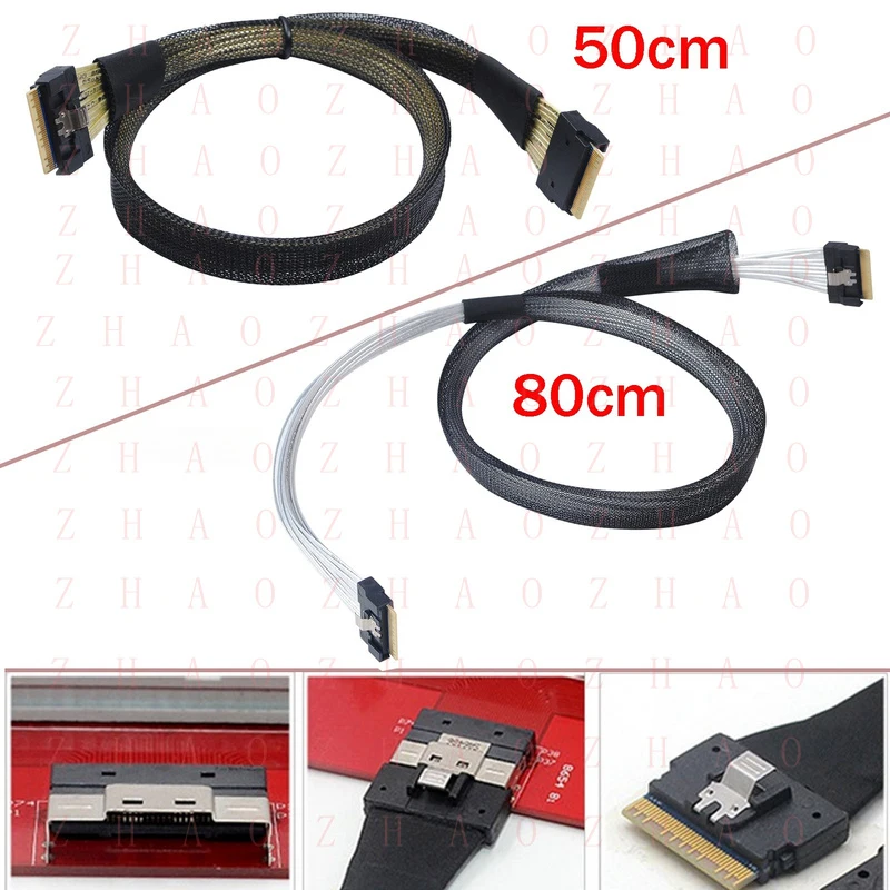 L+ for Slim SAS SFF‑8654 8i To SFF‑8654 8i Data Transmission Cable 24Gbps 50cm/80cm