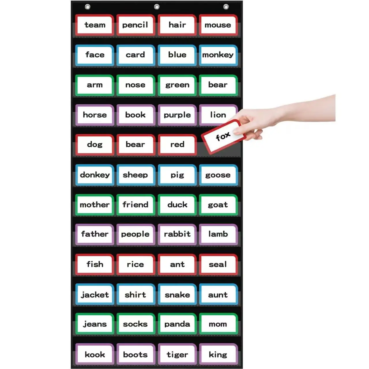 مخطط جيب لكلمات الفصل الدراسي مع 12 جيبًا شفافًا، مخطط جيب قياسي أسود للفصل الدراسي والمنزل لشرائط الجملة