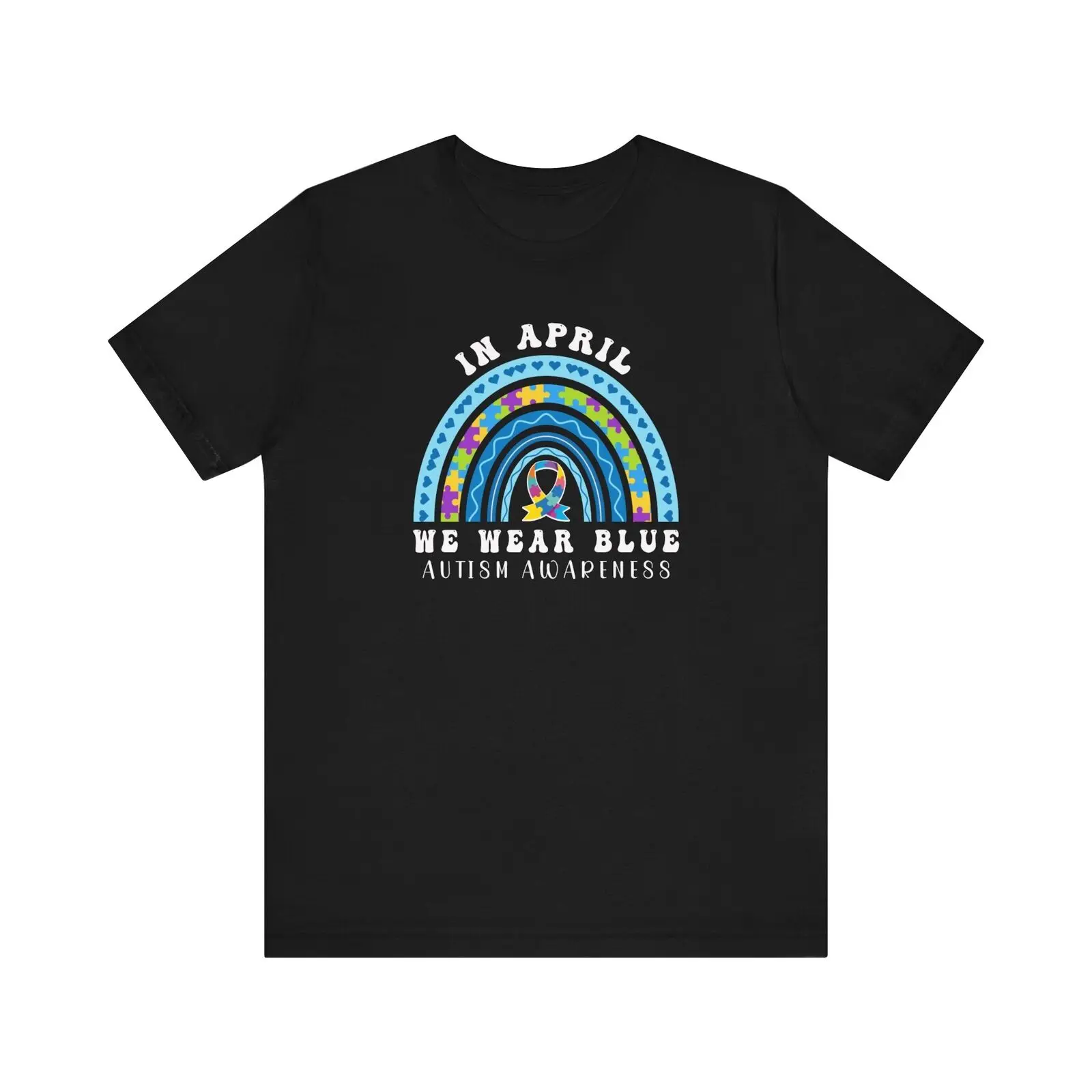 

Bella Canvas 3001, Unisex, Black, Autism Awareness T-Shirt, Blue Rainbow