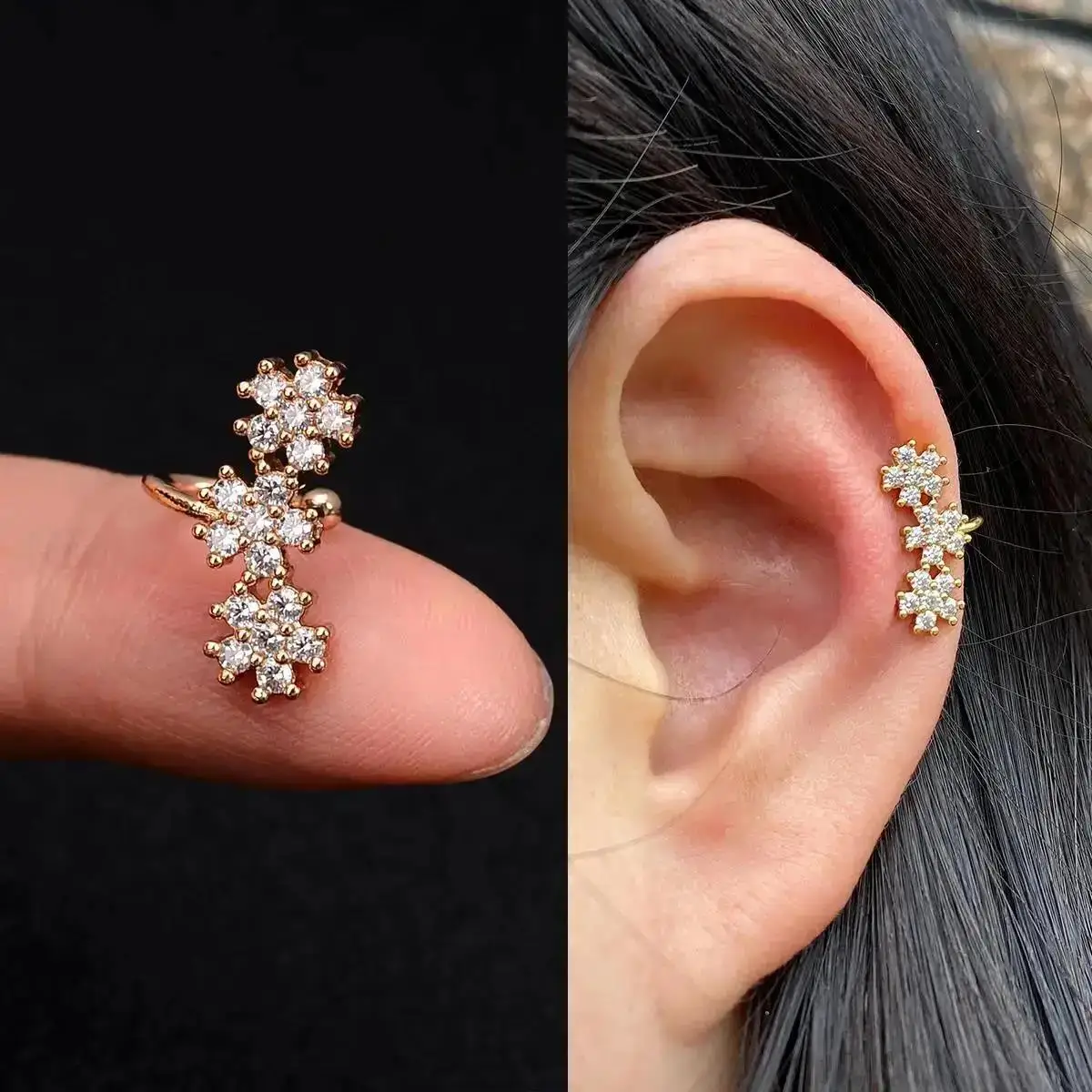 1Pcs Crystal Leaf Flower Women's Ear Cuff Without Piercing Geometry Butterfly Small Cartilage Clip Earrings boucle oreille femme