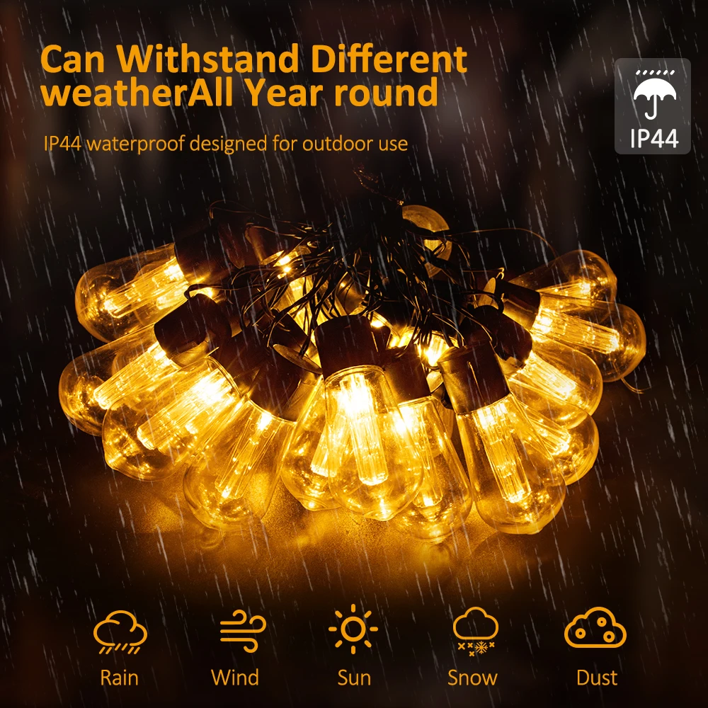 Solar String Lights Outdoor Waterproof,  10/30 Bulbs Shatterproof Bulbs Patio Lights With Remote 2 Lighting Modes LED Solar Pow